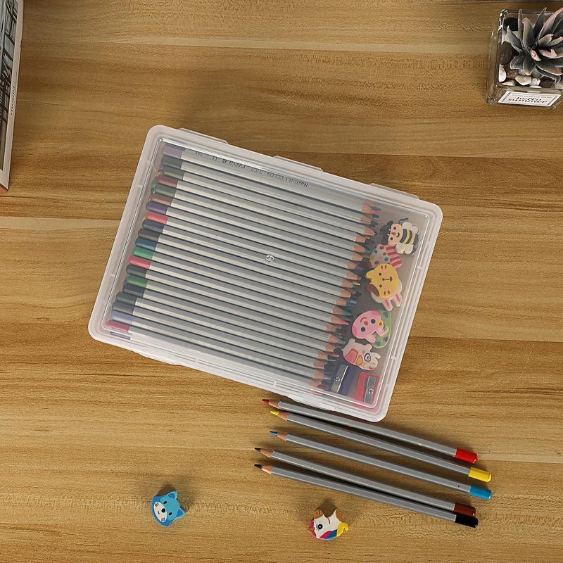 BTSKY Clear Plastic Storage Box with Flap Lid, Multipurpose Craft Organizers and Storage Box Art Supply Storage Organizer Plastic Sewing Box for Beads Pencils Notebooks, 2 Pack Small - Image 3